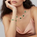 18K solid gold malachite 5 motif clover bracelet