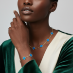 18K solid gold malachite 5 motif clover bracelet