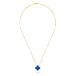 18k gold single four-leaf clover necklace inlaid with blue agate.