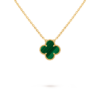18K gold four-leaf clover single pendant necklace inlaid with green malachite.