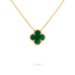 18K gold four-leaf clover single pendant necklace inlaid with green malachite.