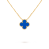 18k gold single four-leaf clover necklace inlaid with blue agate.