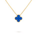 18k gold single four-leaf clover necklace inlaid with blue agate.
