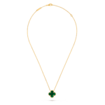 18K gold four-leaf clover single pendant necklace inlaid with green malachite.