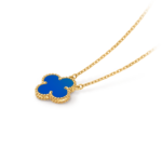 18k gold single four-leaf clover necklace inlaid with blue agate.