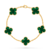 18K solid gold malachite 5 motif clover bracelet