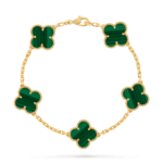 18K solid gold malachite 5 motif clover bracelet