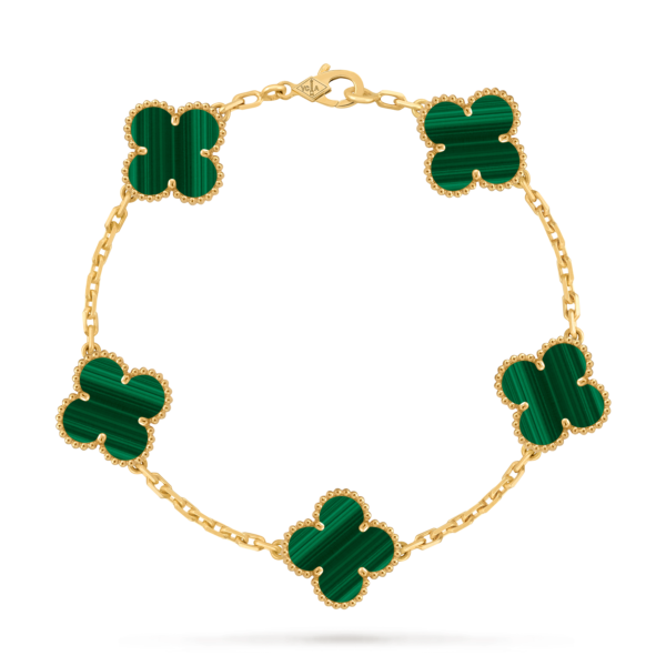 18K solid gold malachite 5 motif clover bracelet