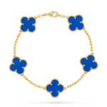 18K solid gold malachite 5 motif clover bracelet