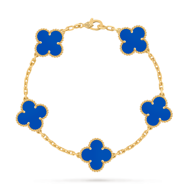 18K solid gold malachite 5 motif clover bracelet