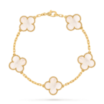 18K solid gold malachite 5 motif clover bracelet