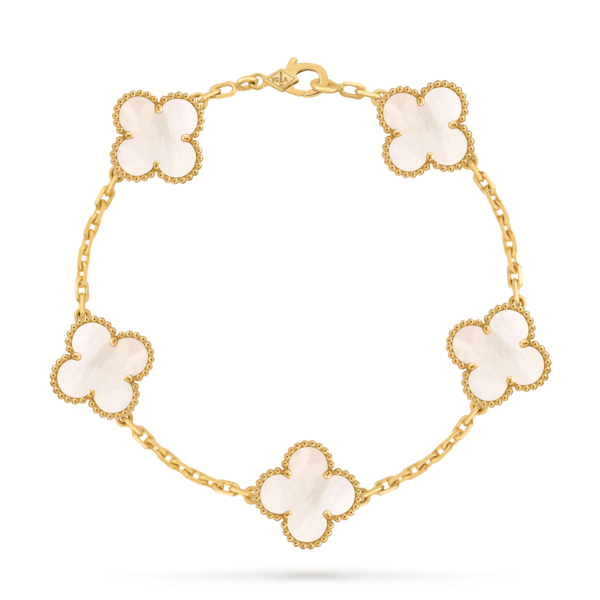 18K solid gold malachite 5 motif clover bracelet