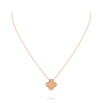 A single four-leaf clover necklace with guilloché floral carving technique in 18k rose gold.