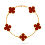 18K solid gold malachite 5 motif clover bracelet