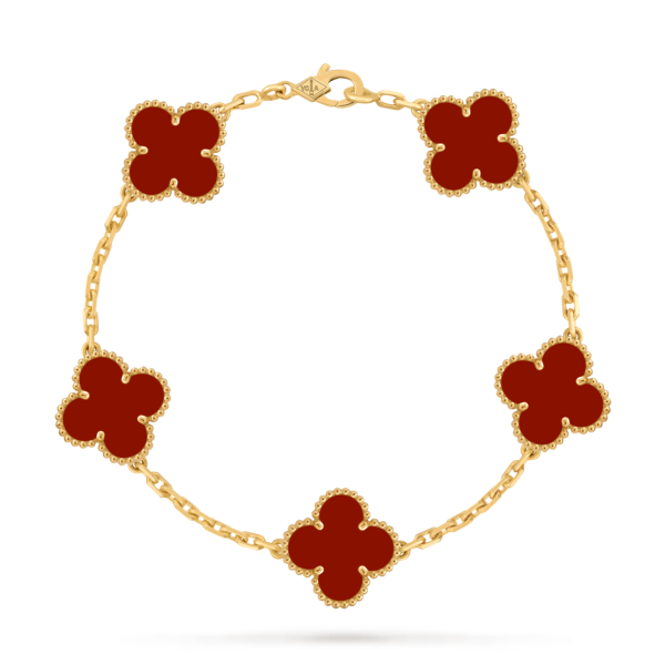 18K solid gold malachite 5 motif clover bracelet