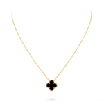 18k gold single four-leaf clover necklace inlaid with black onyx.