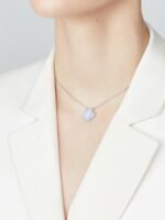 Platinum necklace inlaid with white chalcedony.