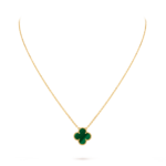18K gold four-leaf clover single pendant necklace inlaid with green malachite.