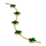 18K solid gold malachite 5 motif clover bracelet