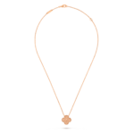 A single four-leaf clover necklace with guilloché floral carving technique in 18k rose gold.