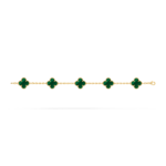 18K solid gold malachite 5 motif clover bracelet