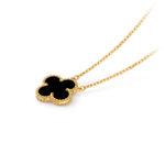 18k gold single four-leaf clover necklace inlaid with black onyx.