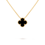 18k gold single four-leaf clover necklace inlaid with black onyx.
