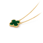 18K gold four-leaf clover single pendant necklace inlaid with green malachite.
