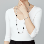 18K White Gold Black Onyx & Diamond Clover Bracelet – 5 Motifs (Mixed Motifs)