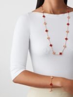 18K Rose Gold Carnelian & Sunray Clover Bracelet – 5 Motifs (Mixed Motifs)