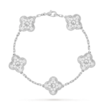 18K White Gold Diamond Clover Bracelet – 5 Motifs