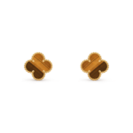 18K Gold Tiger’s Eye Clover Stud Earrings – Beaded Edge