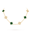 18K Gold Malachite & Diamond 10 Motifs Clover Necklace