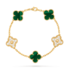 18K Gold Malachite & Diamond Clover Bracelet – 5 Motifs (Mixed Motifs)