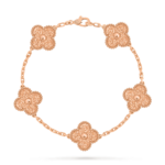 18K solid rose gold vintage 5 motif clover bracelet