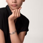 18k white gold double wrap diamond nail bangle bracelet