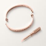18k rose gold 10 diamond screw motif bangle bracelet