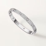 18k white gold diamond pave screw motif bangle bracelet