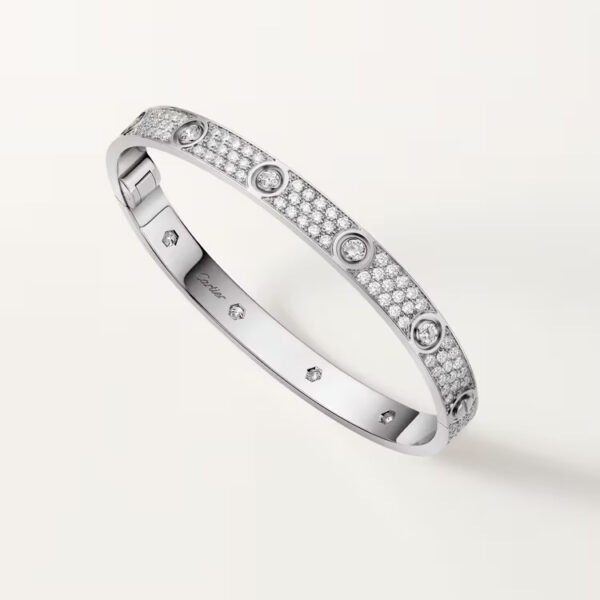 18k white gold diamond pave screw motif bangle bracelet