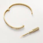 18k gold diamond pave screw motif bangle bracelet