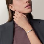 18K White Gold 4-Diamond Screw Motif Bangle Bracelet