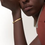 18K Gold 4-Diamond Screw Motif Bangle Bracelet
