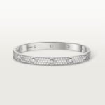 18k white gold diamond pave screw motif bangle bracelet
