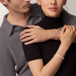 18k gold diamond pave screw motif bangle bracelet