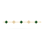 18K Gold Malachite & Diamond Clover Bracelet – 5 Motifs (Mixed Motifs)