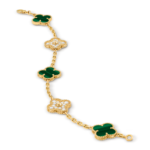 18K Gold Malachite & Diamond Clover Bracelet – 5 Motifs (Mixed Motifs)