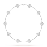 18K White Gold Diamond Pavé 10 Motifs Clover Necklace