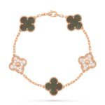 18K Rose Gold Mother-of-Pearl & Diamond Clover Bracelet – 5 Motifs (Mixed Motifs)