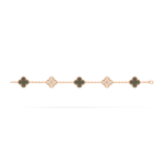 18K Rose Gold Mother-of-Pearl & Diamond Clover Bracelet – 5 Motifs (Mixed Motifs)