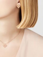 18K Rose Gold Textured Clover Stud Earrings – Beaded Edge - Image 3